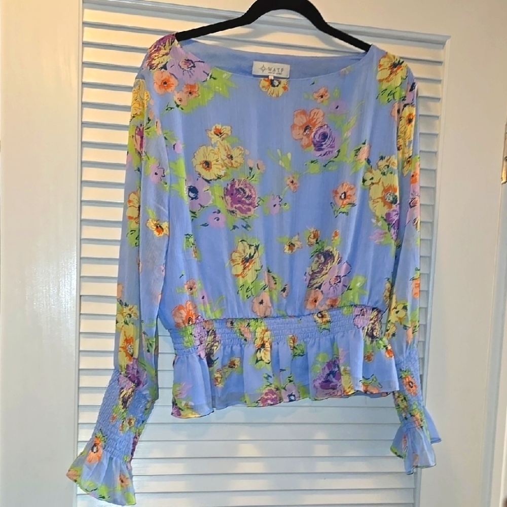 WAYF Women's Floral Top - Blue and Purple